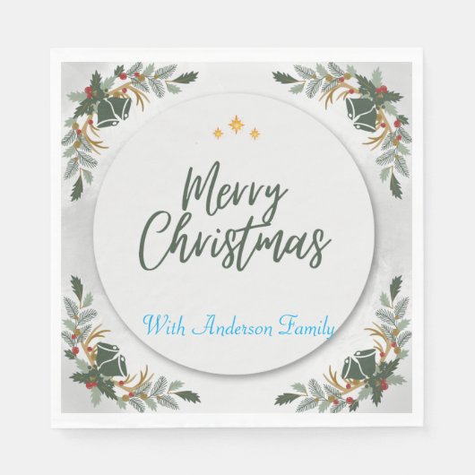 ボホグリーンクリスマスカクテルパーティーPEROSANLISED スタンダードランチョンナプキン (正面)