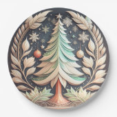 ボホグリーンクリスマスツリーイラストレーション ペーパープレート (正面)