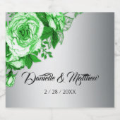 ボホグリーンバラメタリックシルバー結婚ズ スパークリングワインラベル (シングルラベル)