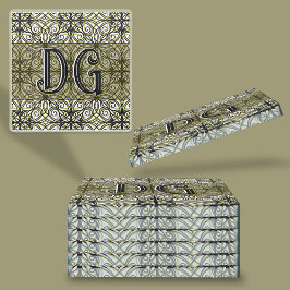 ボホグリーンパターン（の模様が）ある ガラスコースター