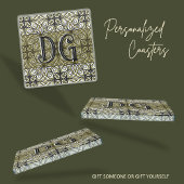 ボホグリーンパターン(の模様が)ある ガラスコースター