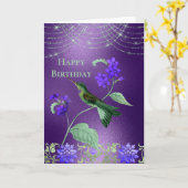 ボホグリーンパープルハミングバードフローラ誕生日 カード (黄色い花)