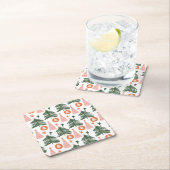 ボホグリーンピンクオレンジクリスマスツリー スクエアペーパーコースター (インサイチュ)