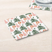 ボホグリーンピンクオレンジクリスマスツリー スクエアペーパーコースター (アングル)