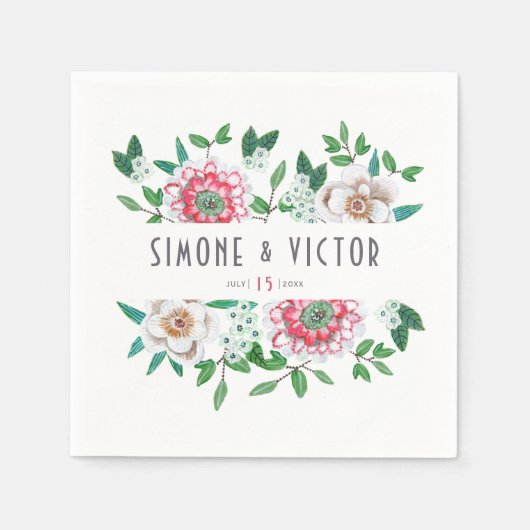 ボホグリーンピンク | フローラナプキン スタンダードカクテルナプキン (正面)