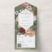 ボホグリーンブルゴーニュ秋フローラQRコード オールインワン招待状 (内側)