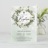 ボホグリーンリースホワイトローゼオリーブ洗礼 招待状 (スタンド正面)
