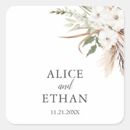 ボホグリーンリーパンパグラス結婚ズスクエアステッカー スクエアシール