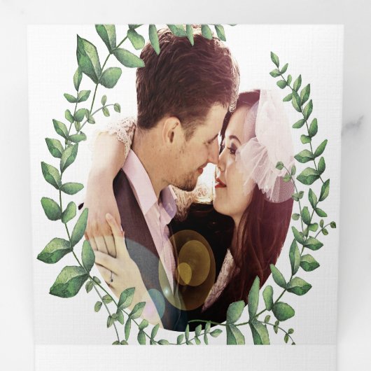 ボホグリーンリーフオリーブグリーンアッシュリース結婚ズ 三つ折り招待状 (内部最初)