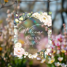 ボホグリーンリーフローラスウィート16ウェルカムアクリルサイン アクリルサイン