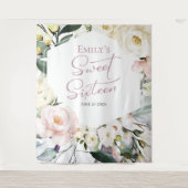 ボホグリーンリーフローラフレームスウィート16バックドロップ タペストリー (正面)