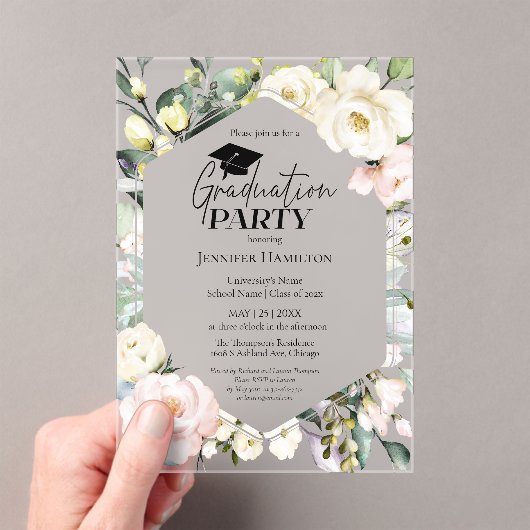 ボホグリーンリーフローラフレーム卒業パーティー アクリル招待状 (インサイチュ (ポータブル))