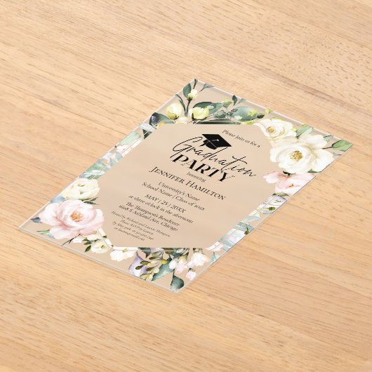 ボホグリーンリーフローラフレーム卒業パーティー アクリル招待状 (レイダウン)