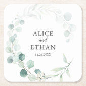 ボホグリーンリー結婚ユーカリ スクエアペーパーコースター (正面)