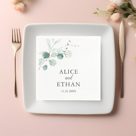 ボホグリーンリー結婚ユーカリ スタンダードカクテルナプキン