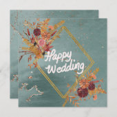 ボホグリーンレッドフローラフローラルパターンハッピー結婚ズ 招待状 (正面/裏面)