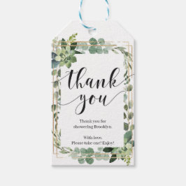 ボホグリーン多肉性フローラ金ゴールドブライダルシャワー ギフトタグ