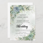 ボホグリーン多肉類とユーカリ水色 招待状 (正面/裏面)