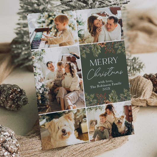 ボホグリーン植物家族写真クリスマスカード シーズンカード