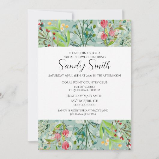 ボホグリーン葉ブライダルシャワー 招待状 (正面)