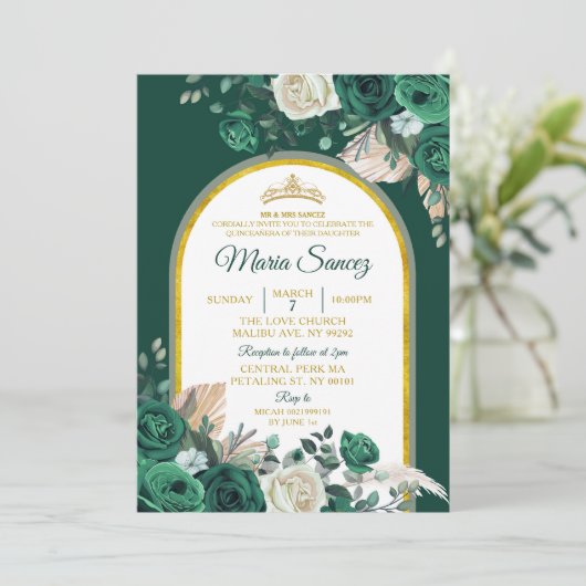 ボホグリーン金ゴールドフローラメキシコクインセアニラ 招待状 (スタンド正面)