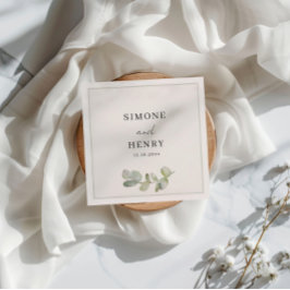 ボホグリーン&ホワイトウォーターカラーユーカリ結婚プス スタンダードカクテルナプキン