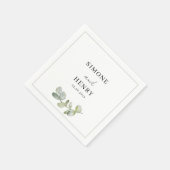 ボホグリーン&ホワイトウォーターカラーユーカリ結婚プス スタンダードカクテルナプキン (角)