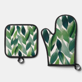 ボホグリ離れンズ水の色の手絵を描] 鍋つかみ&鍋敷きセット