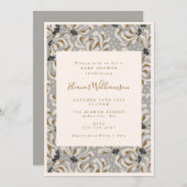 ボホグレイ金ゴールドフローラ植物性ベビーシャワー 招待状 (正面/裏面)