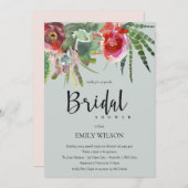 ボホグレーピンクフローラサボテン葉ブライダルシャワー 招待状 (正面/裏面)