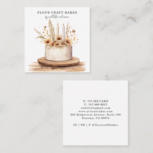 ボホケーキ飾ーベーカーパティシエ スクエア名刺 (正面/裏面)