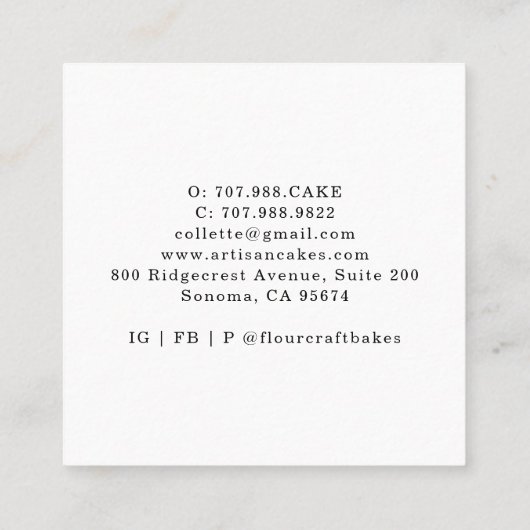 ボホケーキ飾ーベーカーパティシエ スクエア名刺 (裏面)