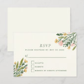 ボホコケットヴィンテージフローラウォーターカラー結婚ズ 出欠カード (正面/裏面)