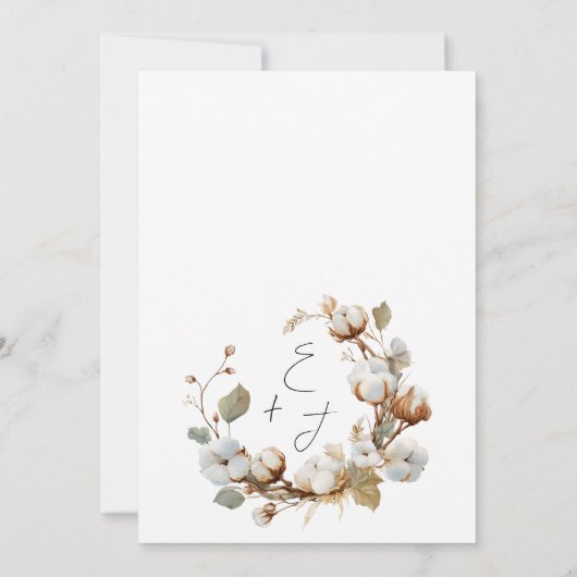 ボホコットンリースフォト素朴イニシャル結婚ズ 招待状 (裏面)