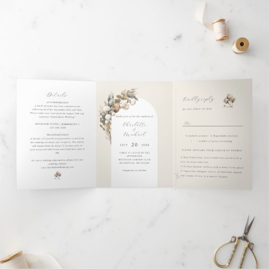 ボホコットン及びユーカリ 三つ折り招待状 (内部)