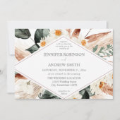 ボホコッパーパスグラス&ベージュフローラ結婚ズ 招待状 (正面)