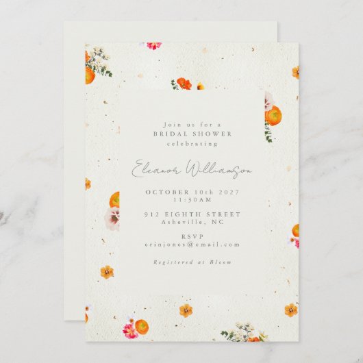 ボホコテお洒落タジェーコアフローラブライダルシャワー 招待状 (正面/裏面)