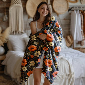 ボホコテージコアオレンジアンドクリームオータムフローラ フリースブランケット