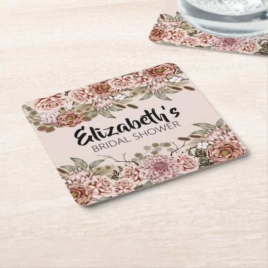 ボホコテージコーレ結婚エンチャントテーマカスタム スクエアペーパーコースター (アングル)