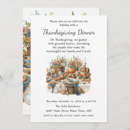 ボホコテージファミリーフレンズサンクスギビングディナー 招待状 (正面/裏面)