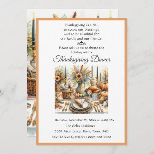 ボホコテージ感謝祭ディナーファミリーフレンズ 招待状 (正面/裏面)