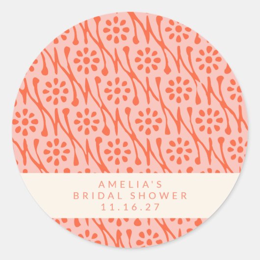ボホコーラルオレンジボタニカルフラワーブライダルシャワー ラウンドシール (正面)