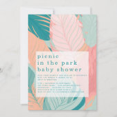 ボホコーラルティール（緑がかった色）離れピクニックインパークベビーシャワー 招待状 (正面)