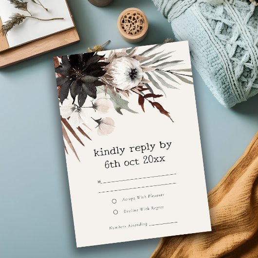 ボホゴシックラストブラックボタニカル結婚ズ詳細 出欠カード