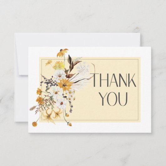 ボホゴールデンイエローメドウフラワーイエロー結婚ズ サンキューカード (正面)