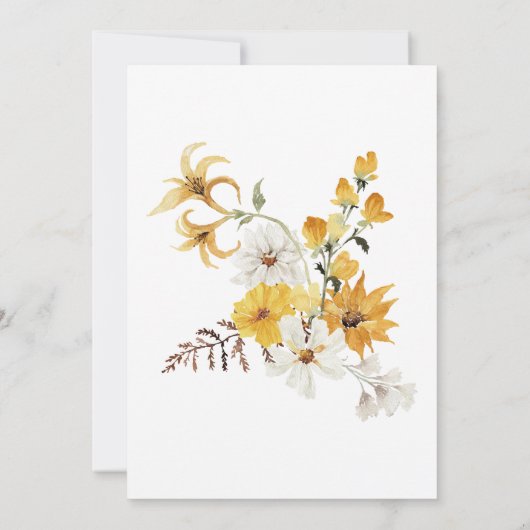 ボホゴールデンイエローメドウフラワーズホワイト結婚ズ 招待状 (裏面)