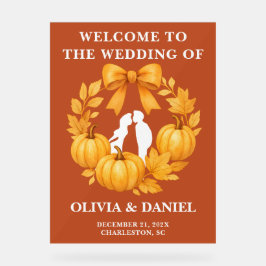 ボホゴールデンパンプキン秋の結婚式ウェルカム アクリルサイン