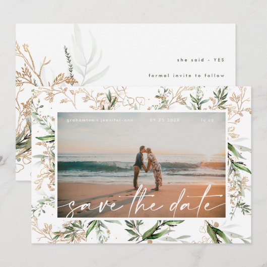 ボホゴールデンモダンユーカリプトゥスグリーンリー セーブザデート (正面/裏面)