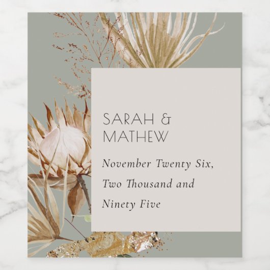 ボホサガエレガントグリーンプロテアドライパームフローラ ワインラベル (シングルラベル)