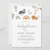 ボホサファリかわいい動物レインボーベビーシャワー 招待状 (正面)